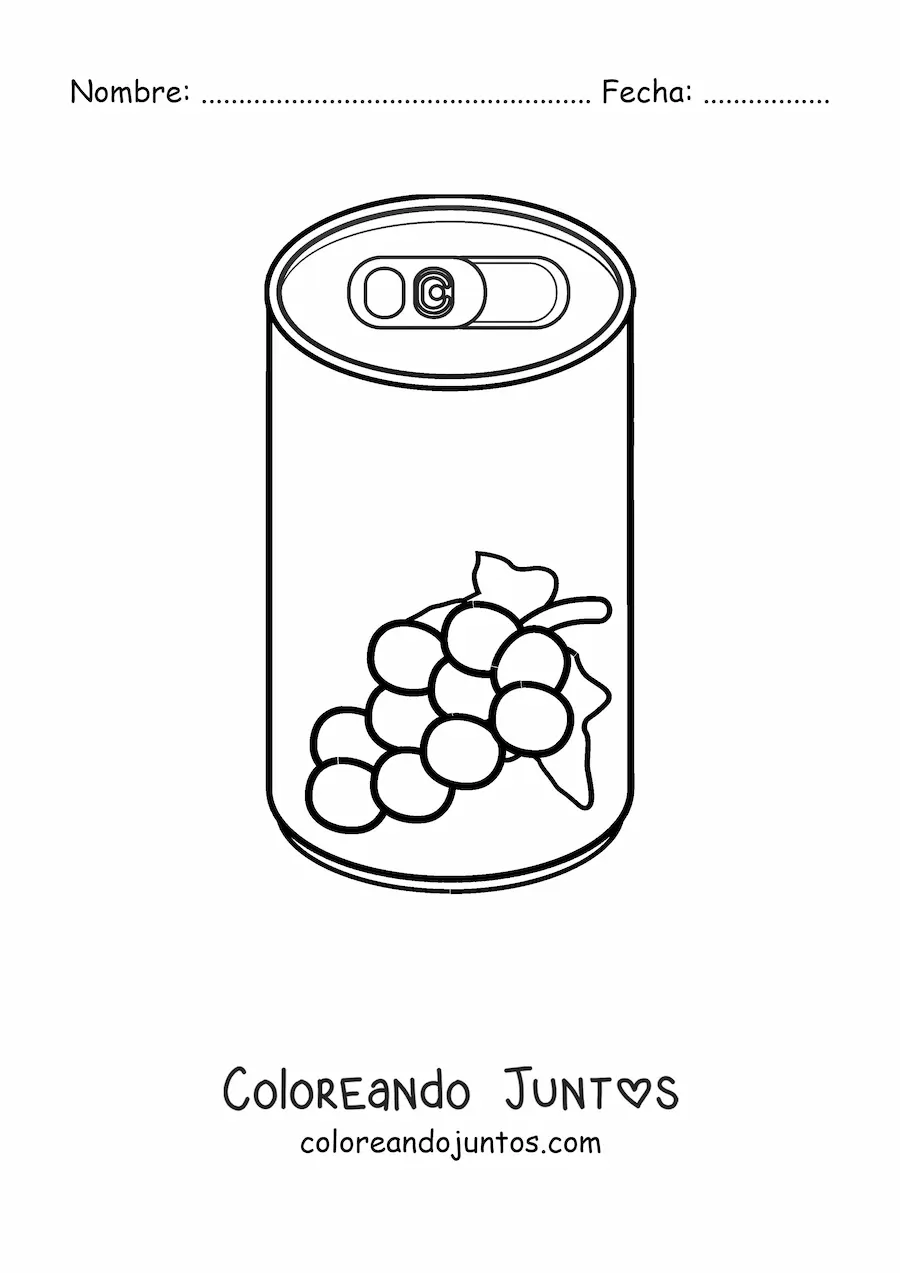 Imagen para colorear de una lata de soda de uva