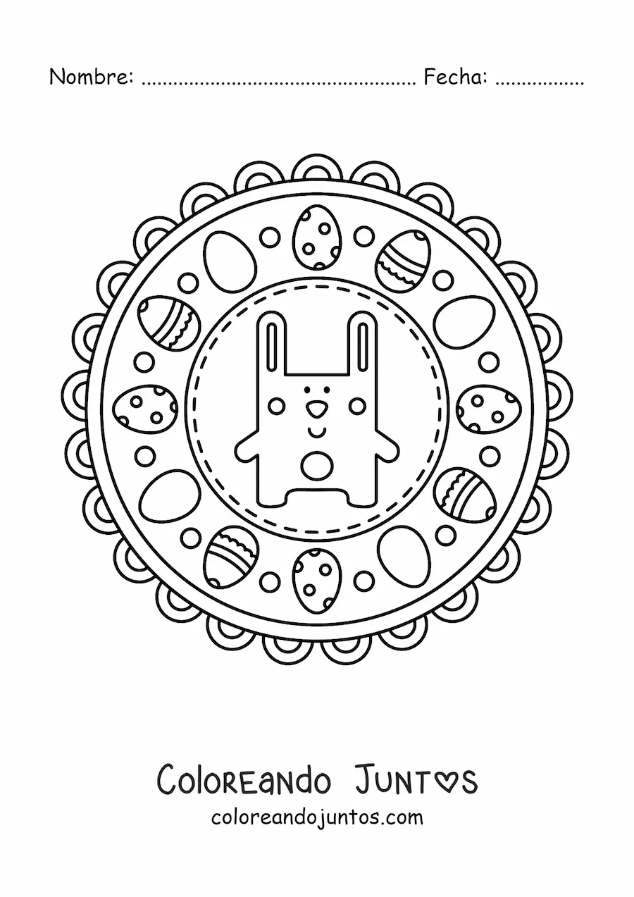 Imagen para colorear de mandala de conejo de Pascua para niños