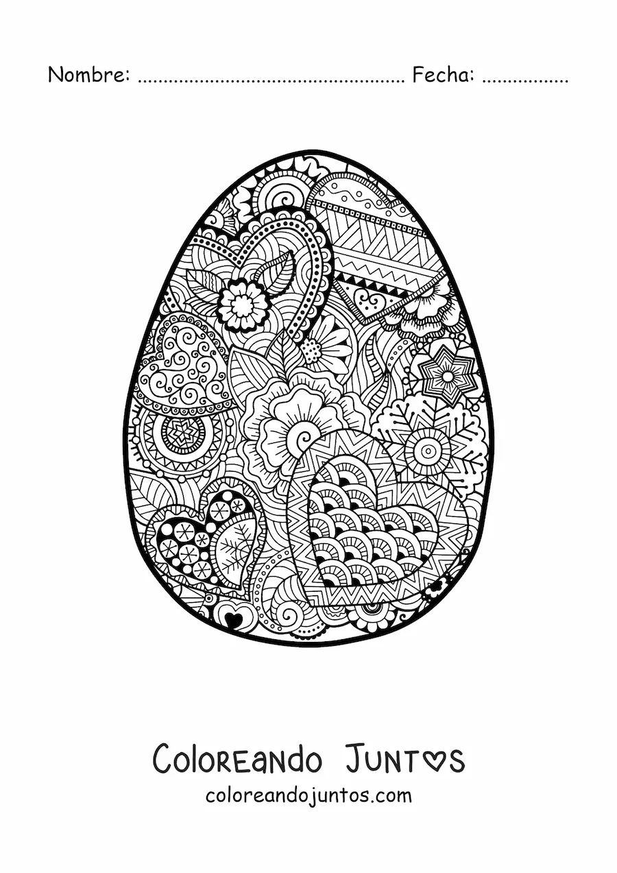 Imagen para colorear de mandala de huevo de Pascua estilo Zentangle