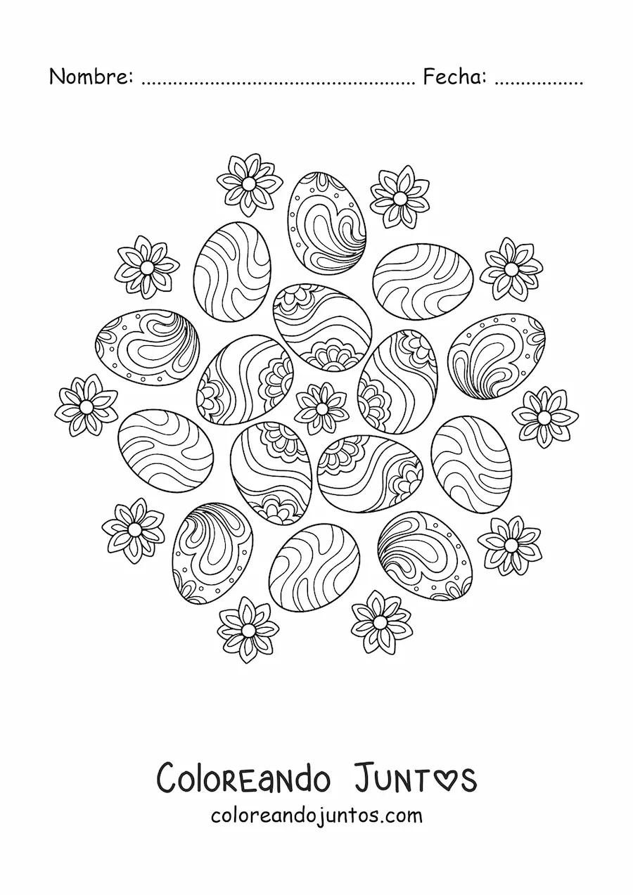 Imagen para colorear de huevos de Pascua estilo Zentangle