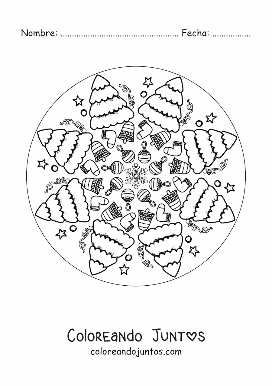 Imagen para colorear de mandala de árbol de Navidad para niños