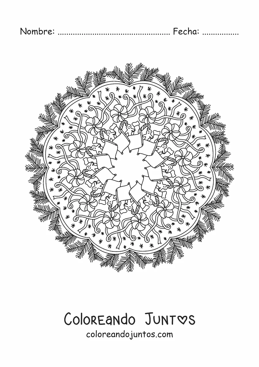 Imagen para colorear de mandala de Navidad con flores