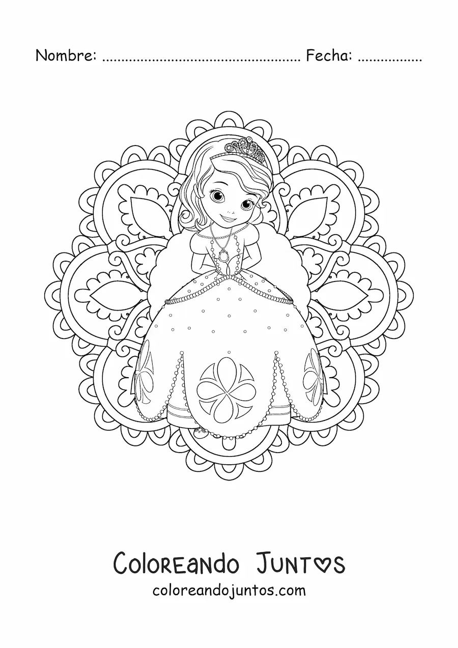 Imagen para colorear de mandala de la princesita Sofia de Disney