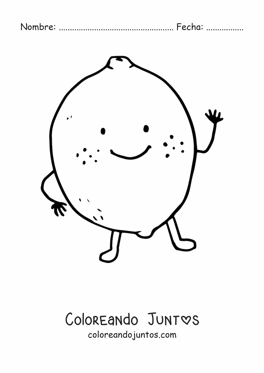 Imagen para colorear de un limón animado saludando sonriente