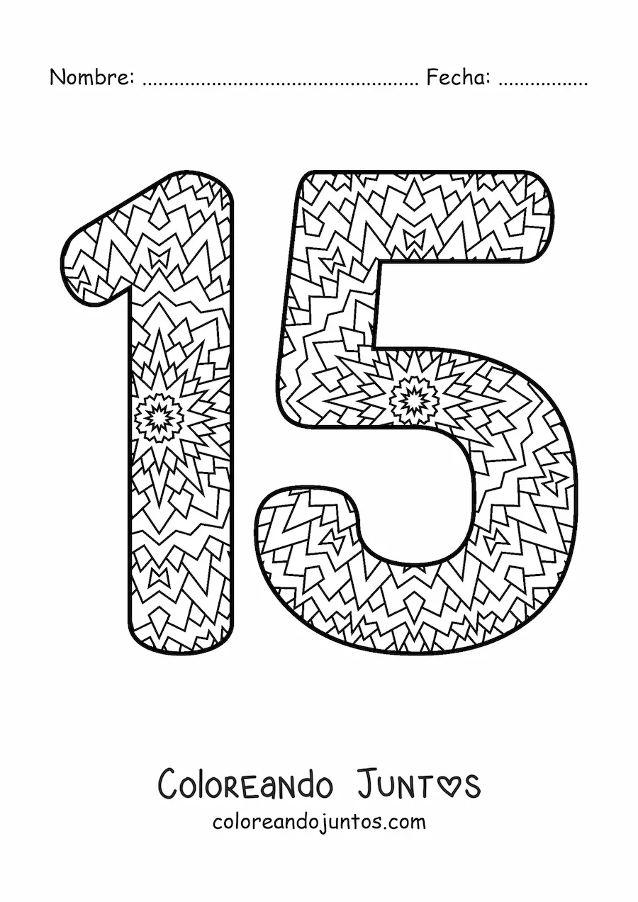 Imagen para colorear de mandala del número 15