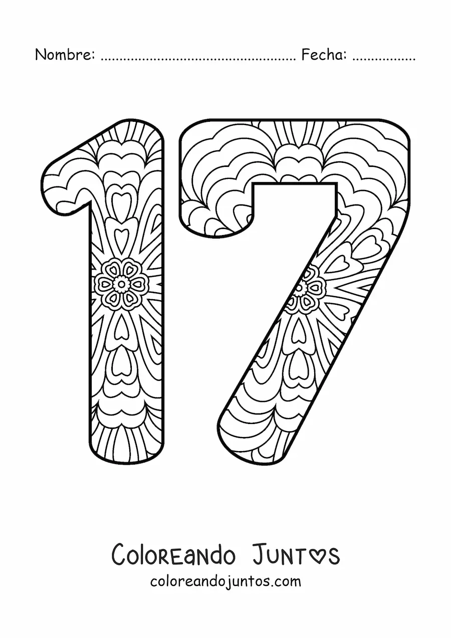 Imagen para colorear de mandala del número 17