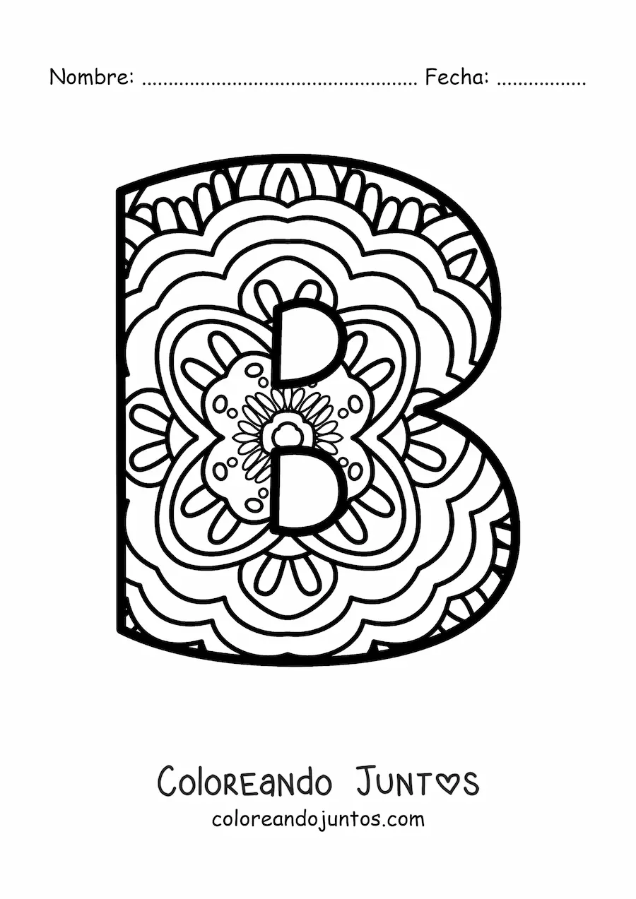 Imagen para colorear de mandala de la letra b