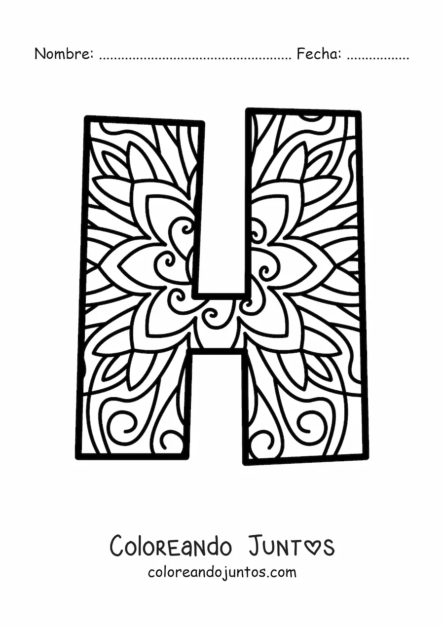 Imagen para colorear de mandala de la letra h