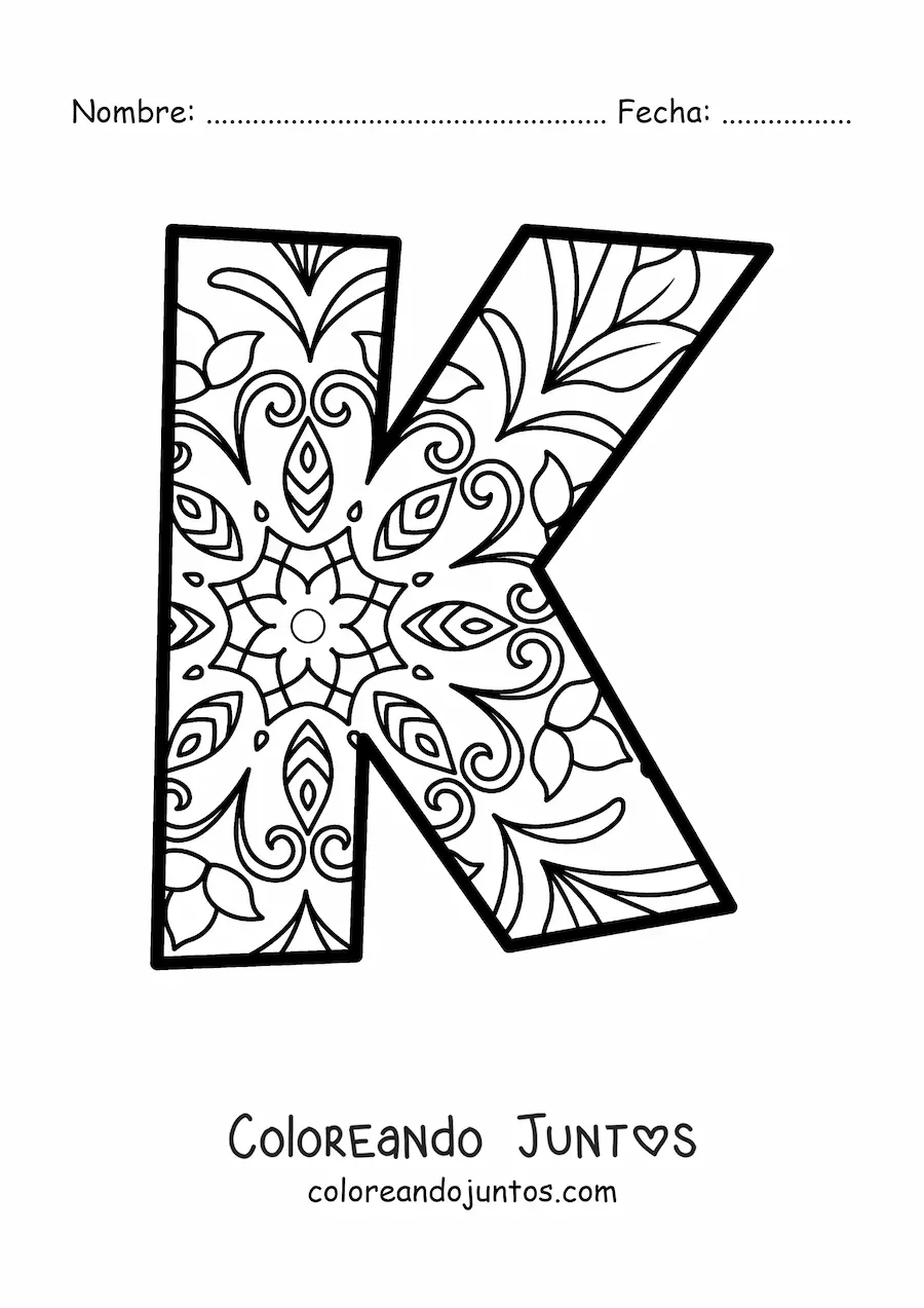 Imagen para colorear de mandala de la letra k