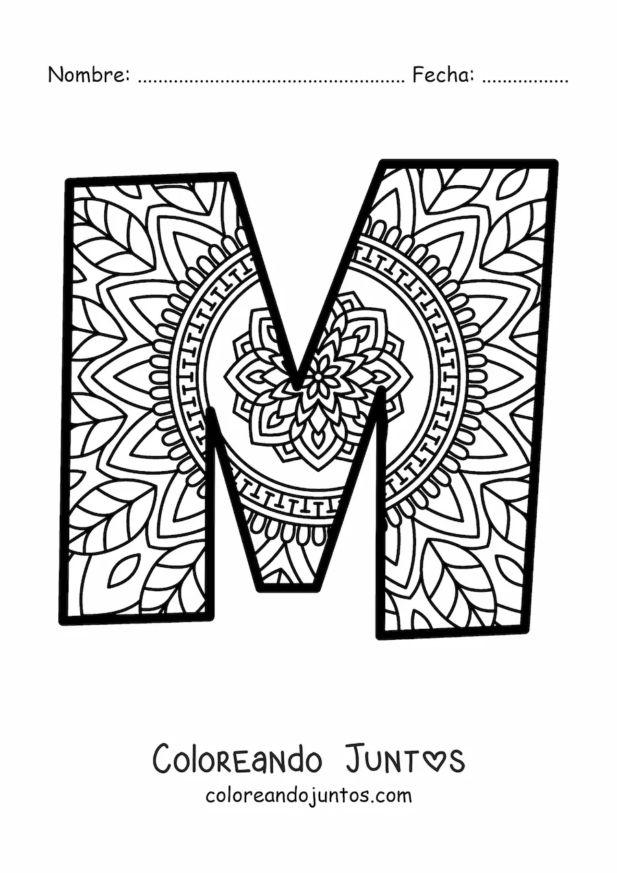 Imagen para colorear de mandala de la letra m