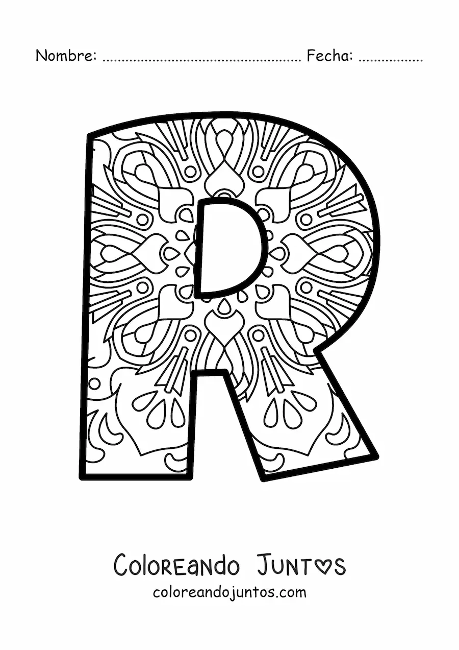 Imagen para colorear de mandala de la letra r