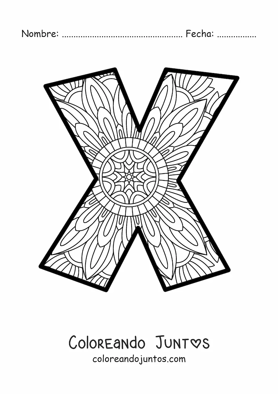 Imagen para colorear de mandala de la letra x
