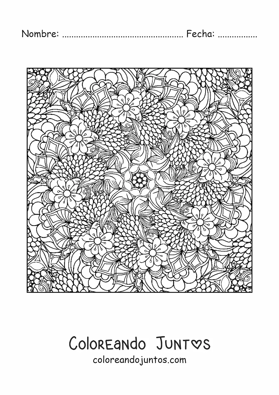Imagen para colorear de mandala cuadrada con flores