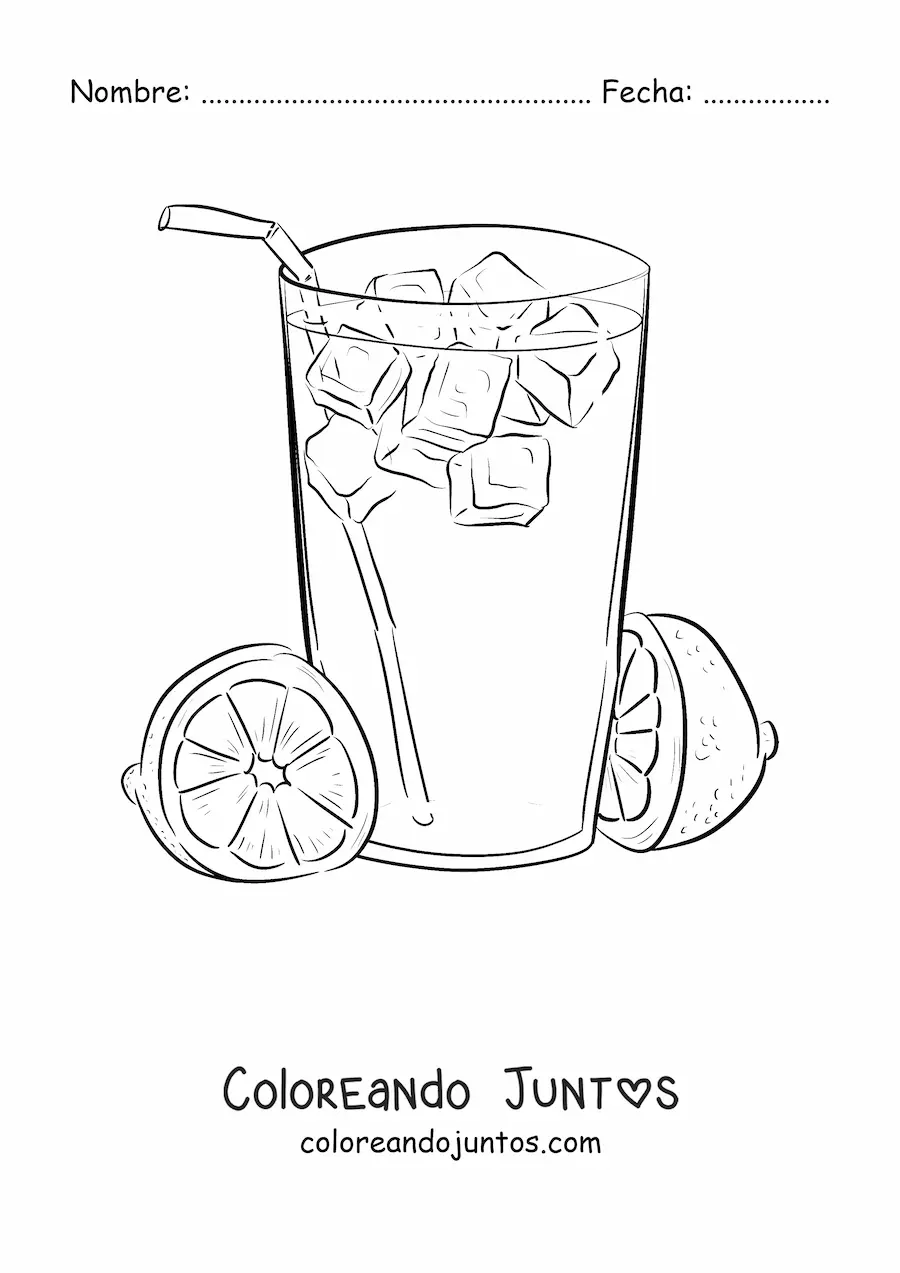 Imagen para colorear de un vaso con limonada y hielo