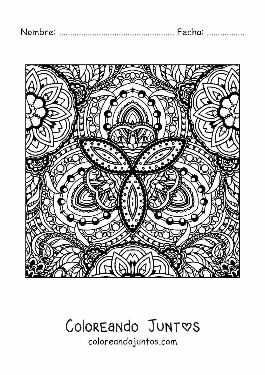 Imagen para colorear de mandala cuadrada estilo Zentangle
