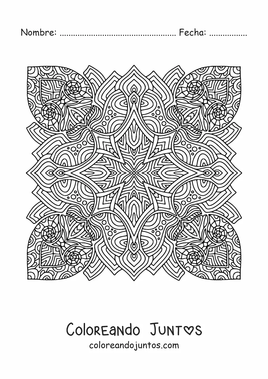 Imagen para colorear de mandala cuadrada estilo Zentangle