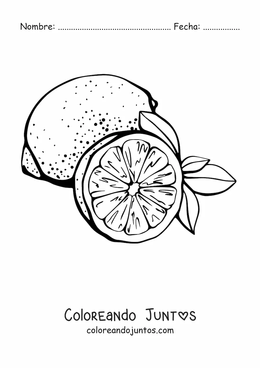Imagen para colorear de un limón entero y medio limón