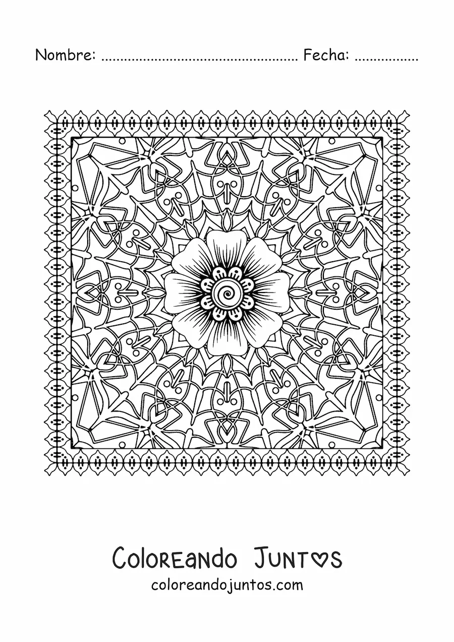 Imagen para colorear de mandala cuadrada floral