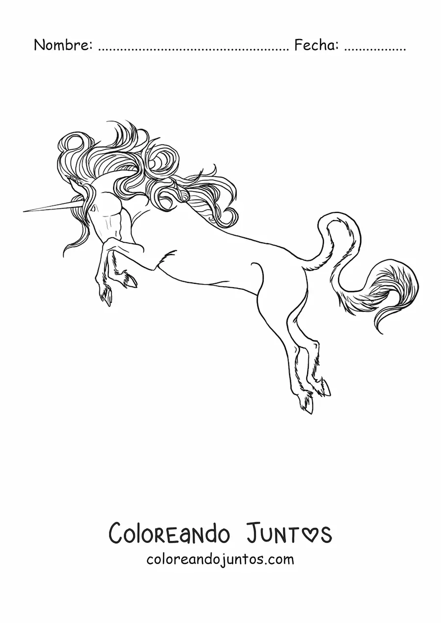 Imagen para colorear de un unicornio en dos patas embistiendo