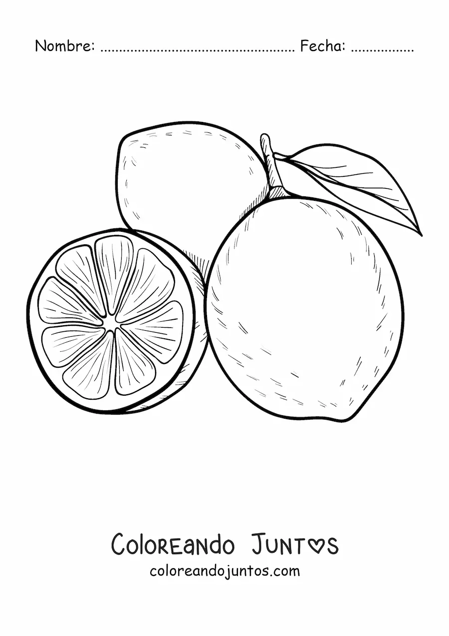Imagen para colorear de dos limones enteros y medio limón