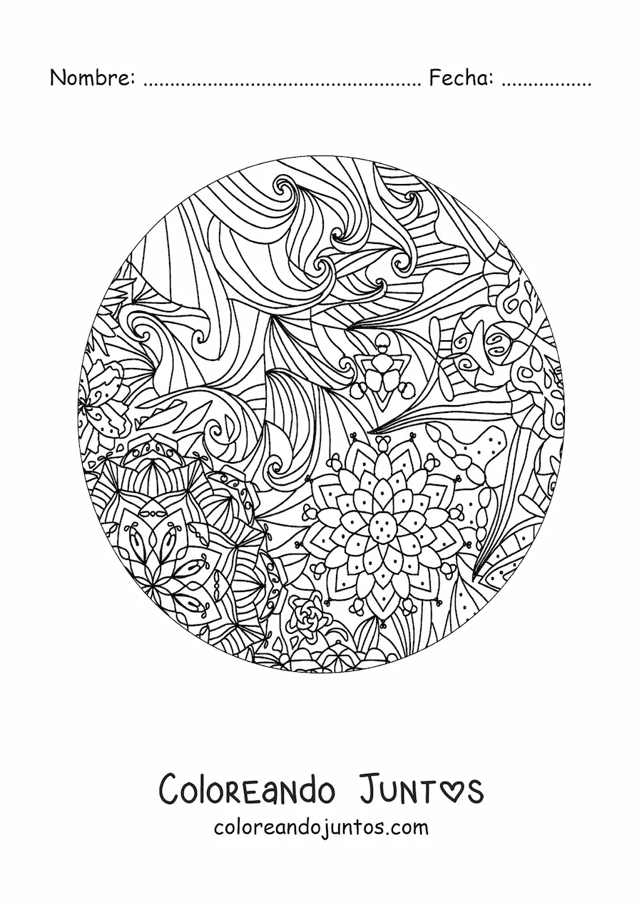Imagen para colorear de mandala circular estilo Zentangle