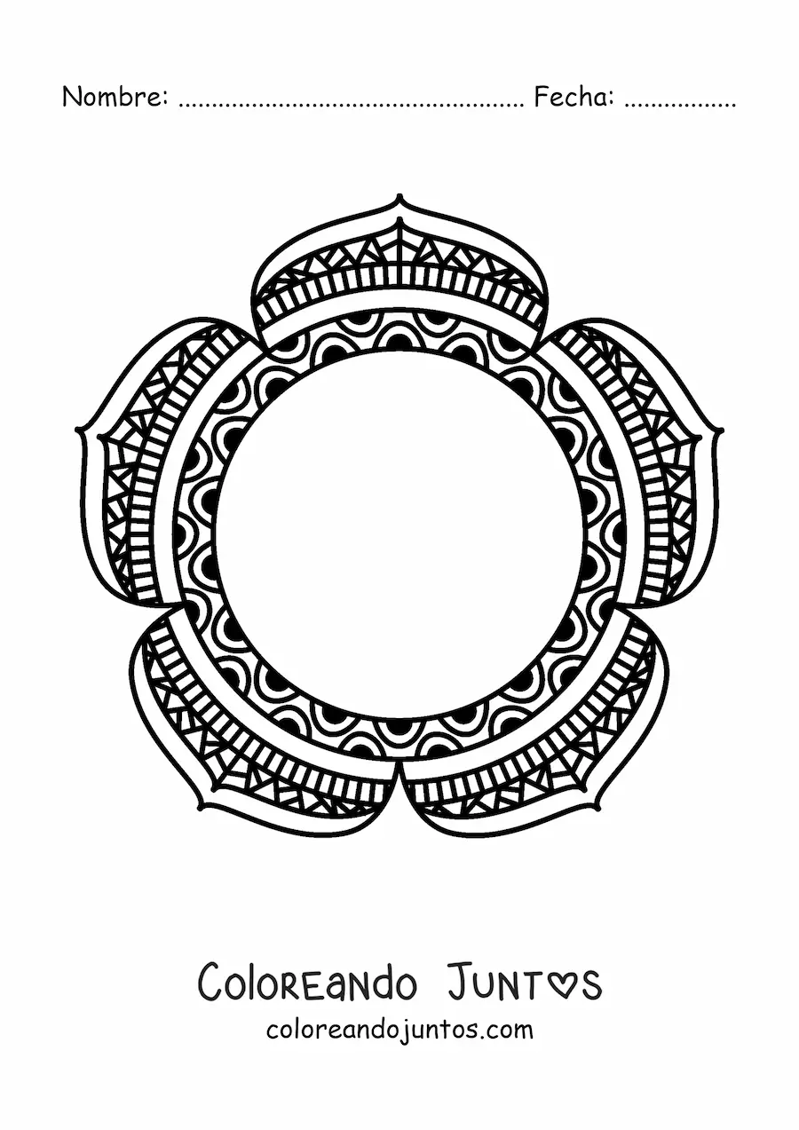 Imagen para colorear de mandala circular con flores