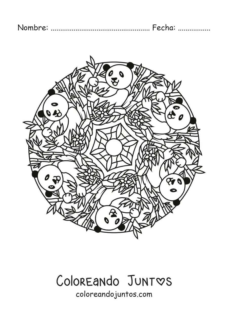 Imagen para colorear de mandala de pandas
