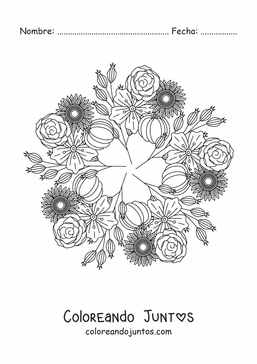 Imagen para colorear de mandala de flores