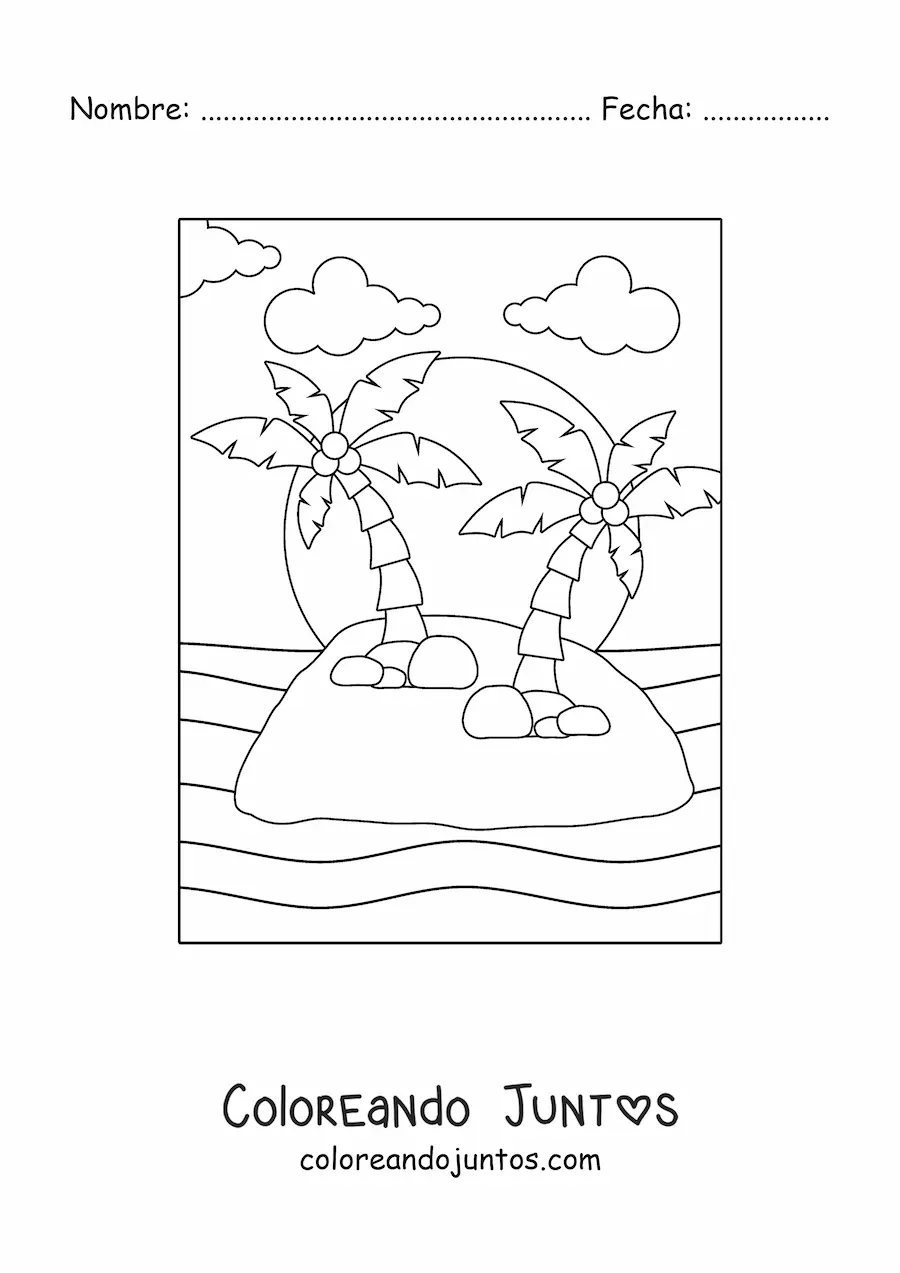 Imagen para colorear de una isla con dos palmeras