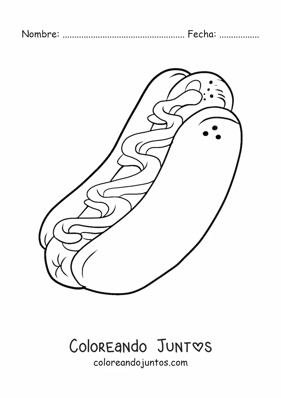 Imagen para colorear de hot dog grande con salsas