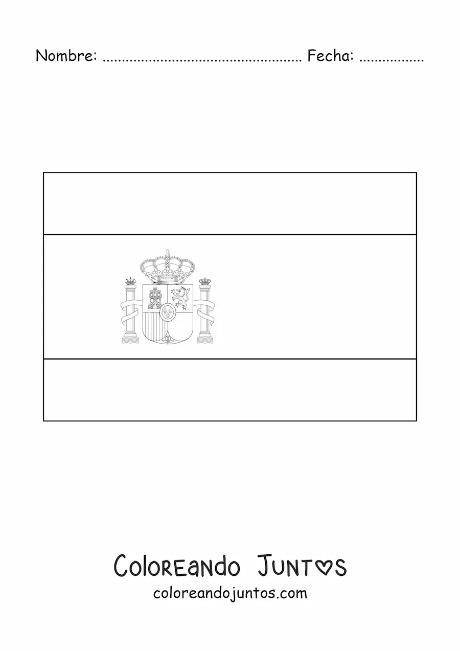 Imagen para colorear de la bandera de España horizontal con escudo detallado