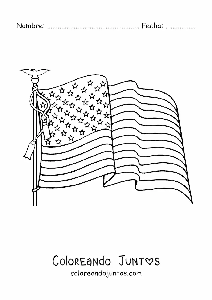 Imagen para colorear de la bandera de Estados Unidos ondeando en un asta