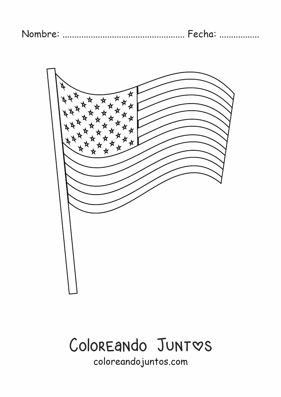 Imagen para colorear de la bandera de Estados Unidos en un asta