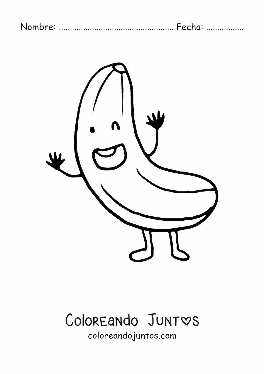 Imagen para colorear de una banana animada saludando feliz