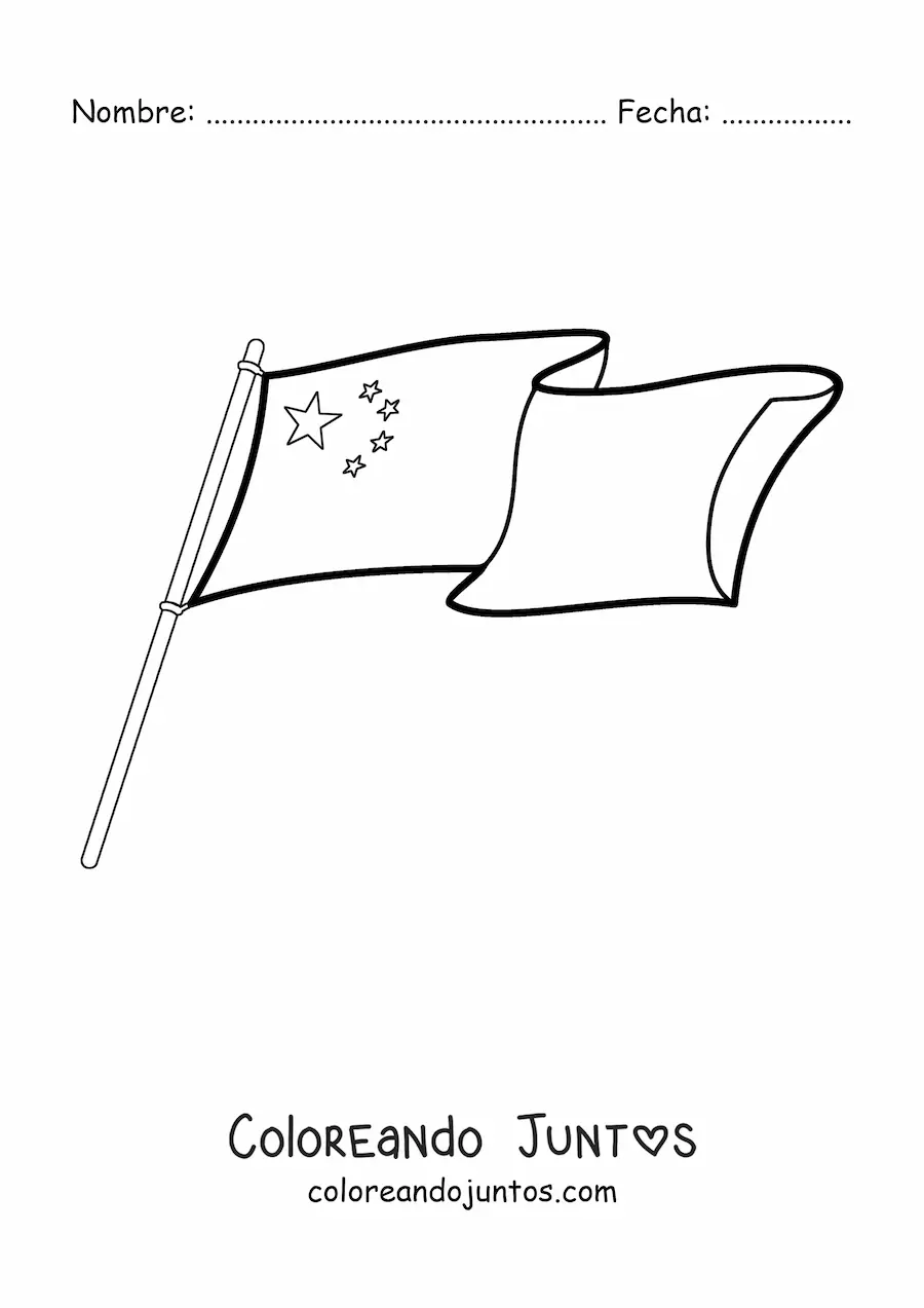 Imagen para colorear de la bandera de China en un asta