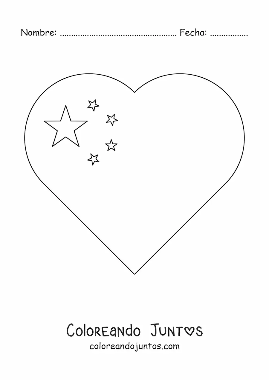 Imagen para colorear de emoji de corazón de la la bandera de China