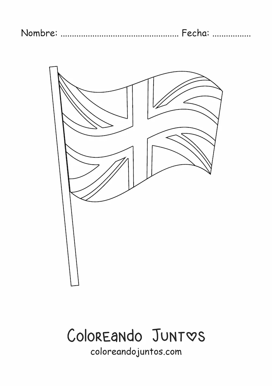 Imagen para colorear de la bandera del Reino Unido ondeando en un asta