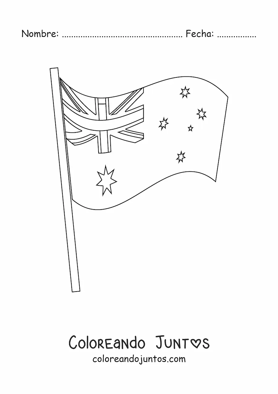 Imagen para colorear de la bandera de Australia ondeando en un asta