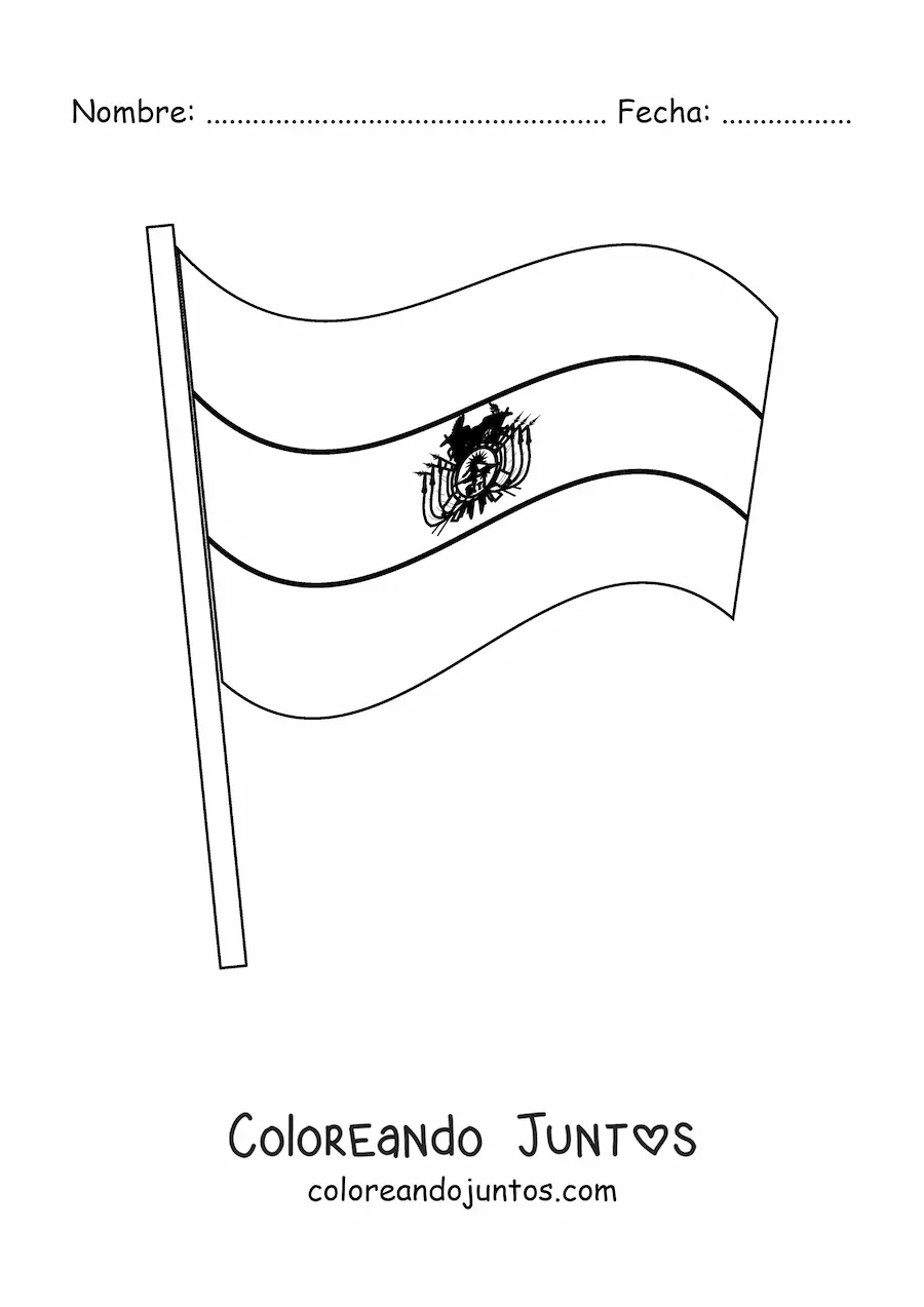 Imagen para colorear de la bandera de Bolivia ondeando en un asta