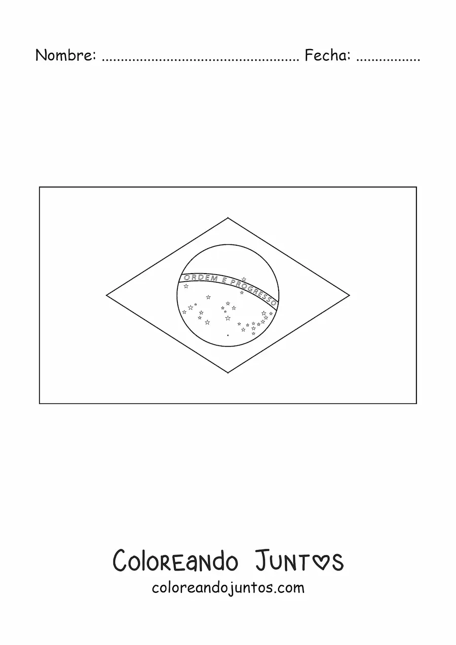 Imagen para colorear de la bandera de Brasil horizontal
