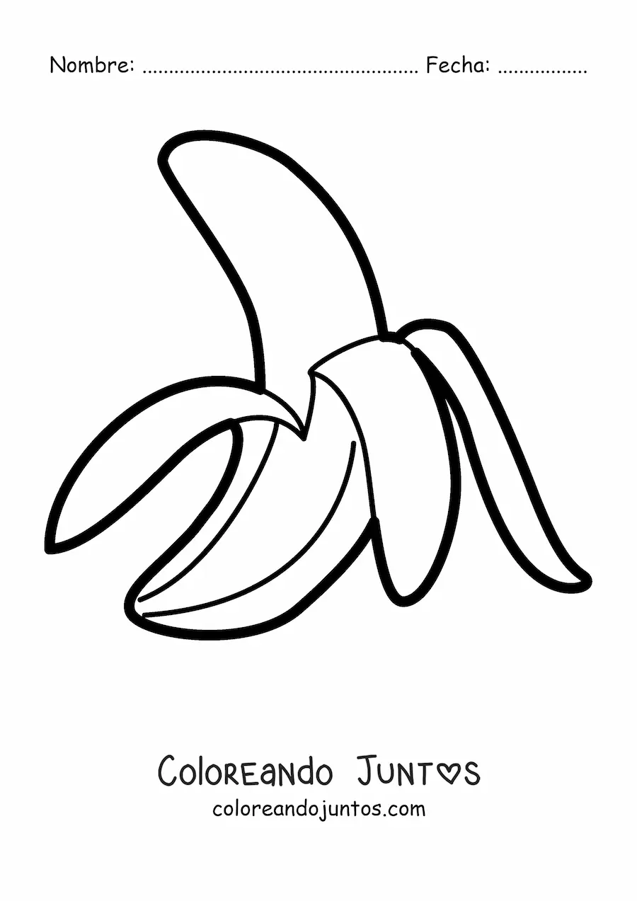 Imagen para colorear de una banana con media cáscara