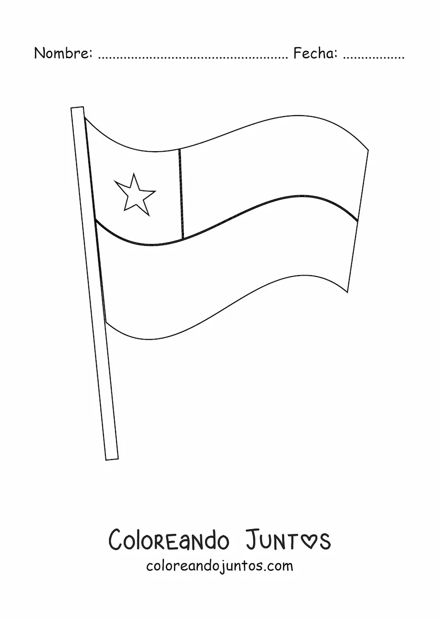 Imagen para colorear de la bandera de Chile ondeando en un asta