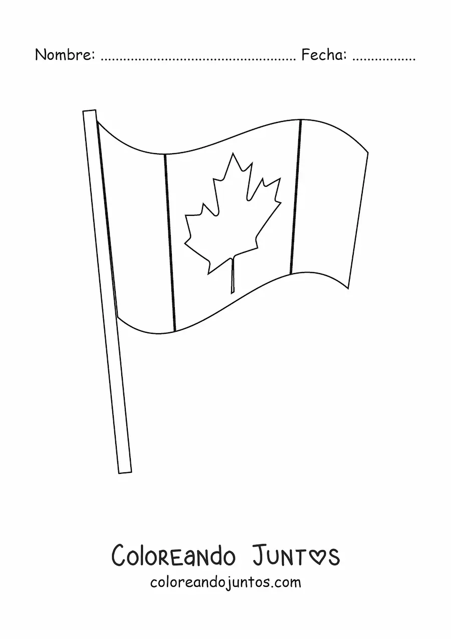 Imagen para colorear de la bandera de Canadá ondeando en un asta