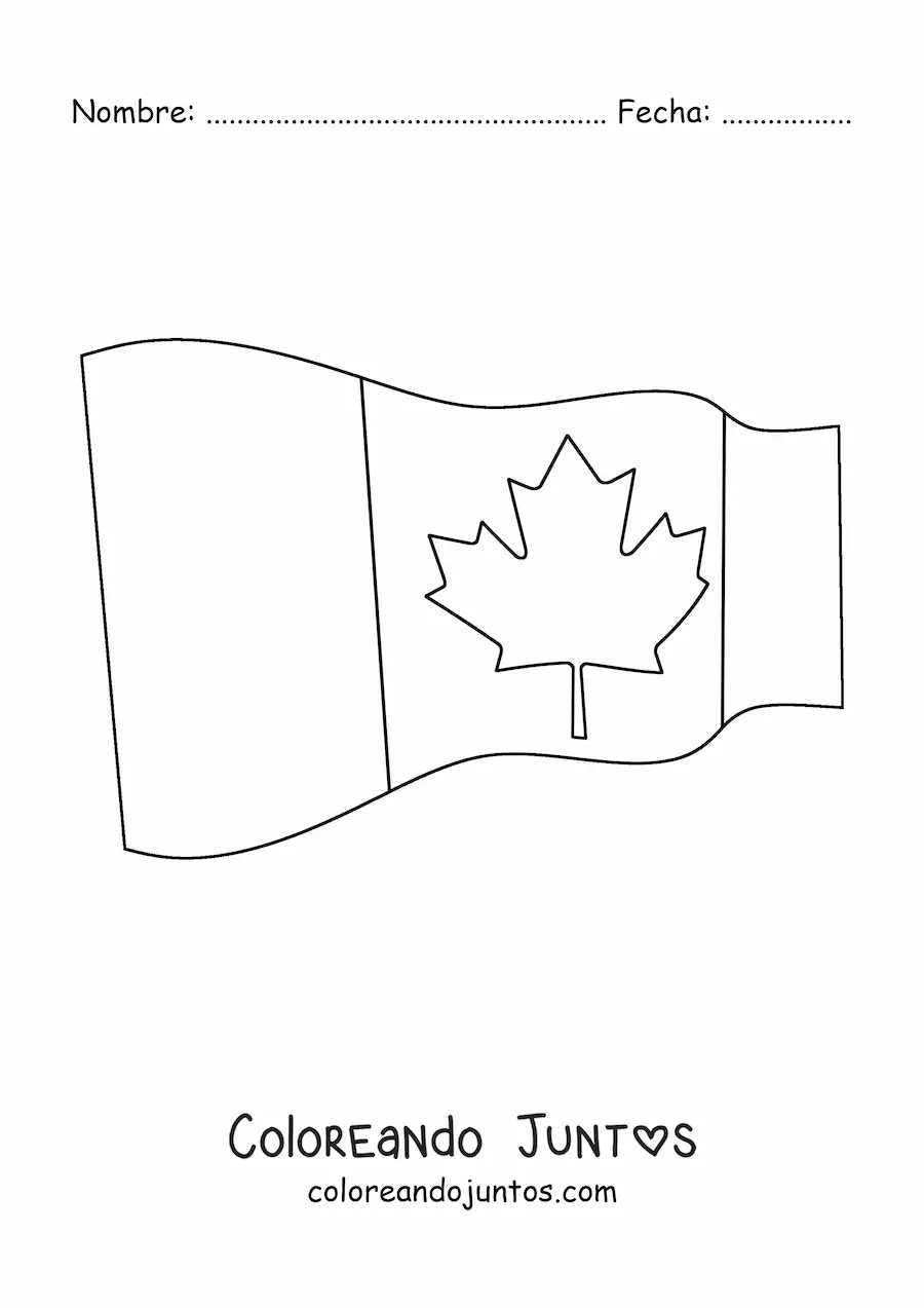 Imagen para colorear de la bandera de Canadá ondeando