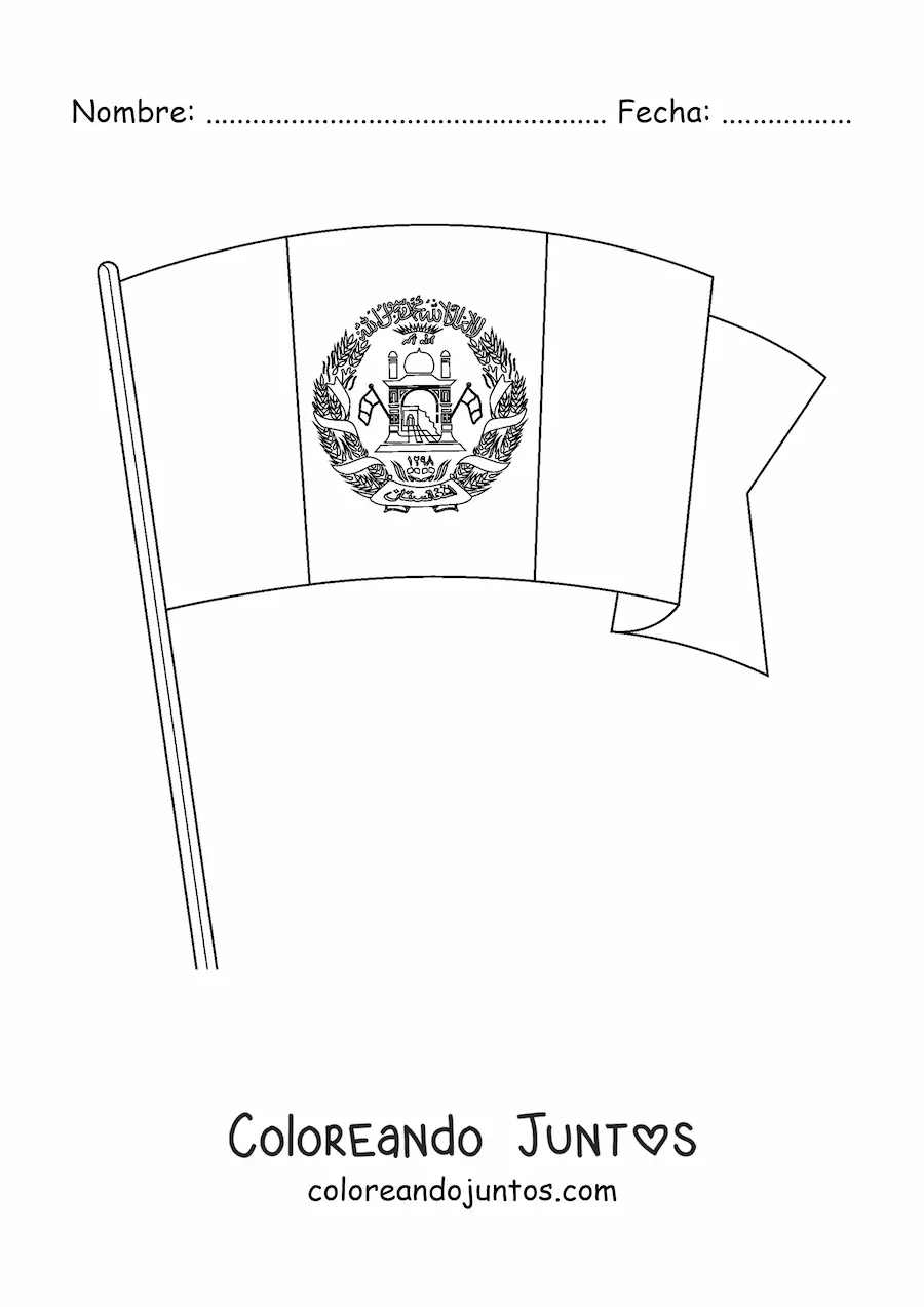 Imagen para colorear de la bandera de Afganistán ondeando en un asta