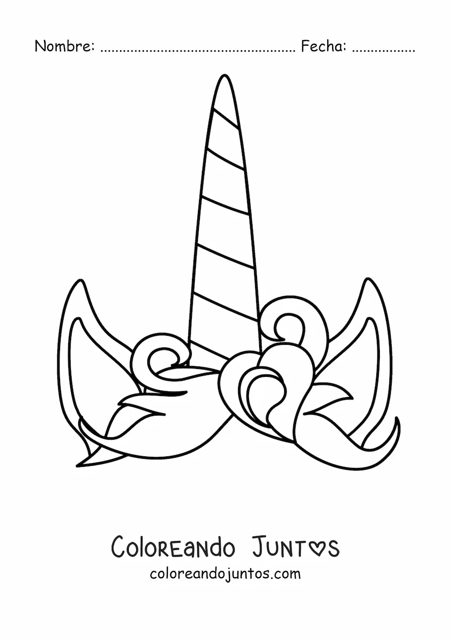 Imagen para colorear del cuerno y las orejas de un unicornio