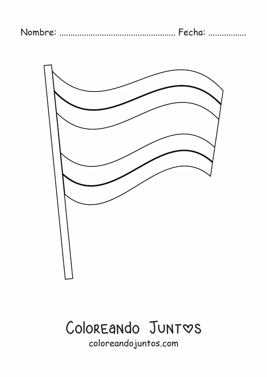 Imagen para colorear de la bandera de Costa Rica ondeando en un asta