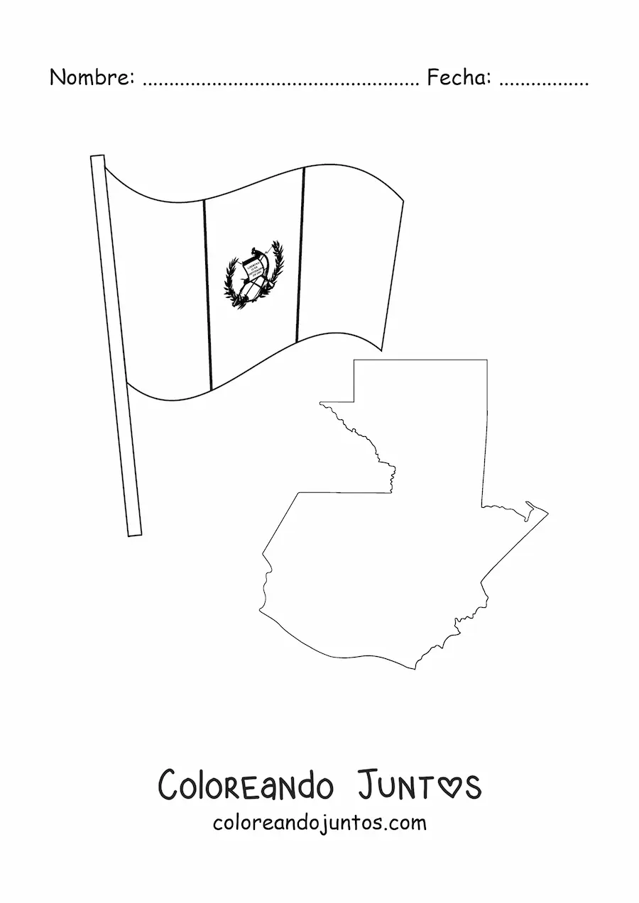 Imagen para colorear de la bandera de Guatemala con mapa