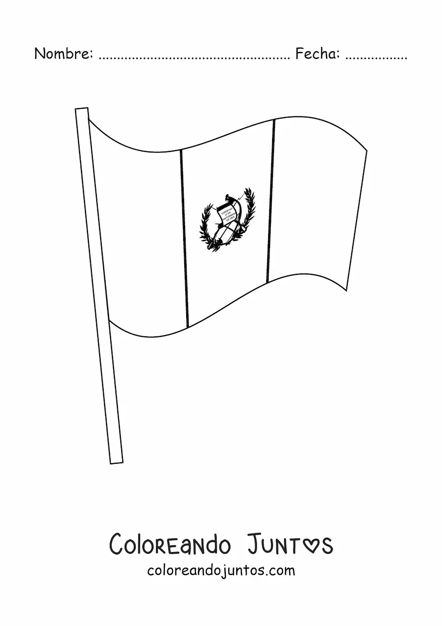 Imagen para colorear de la bandera de Guatemala ondeando en un asta