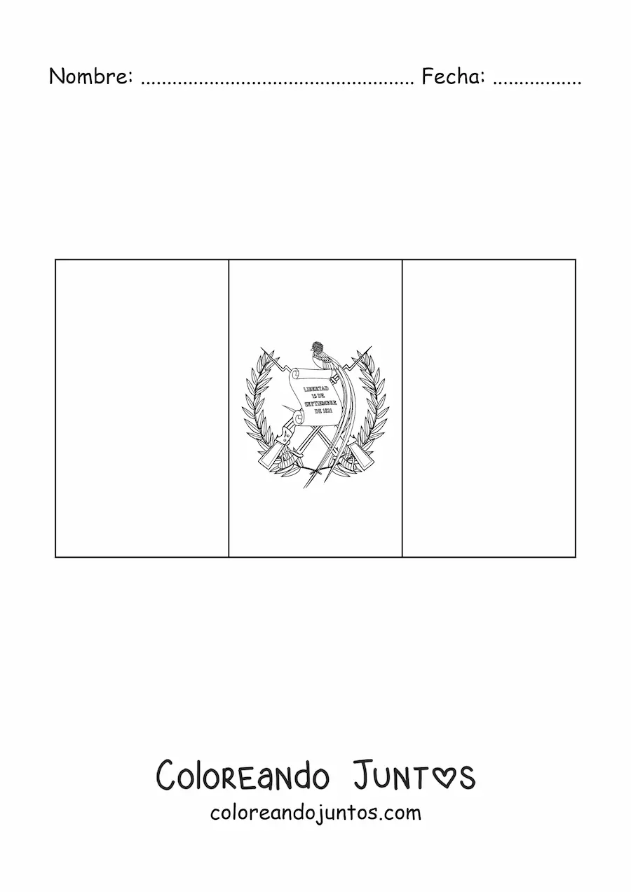 Imagen para colorear de la bandera de Guatemala horizontal con escudo